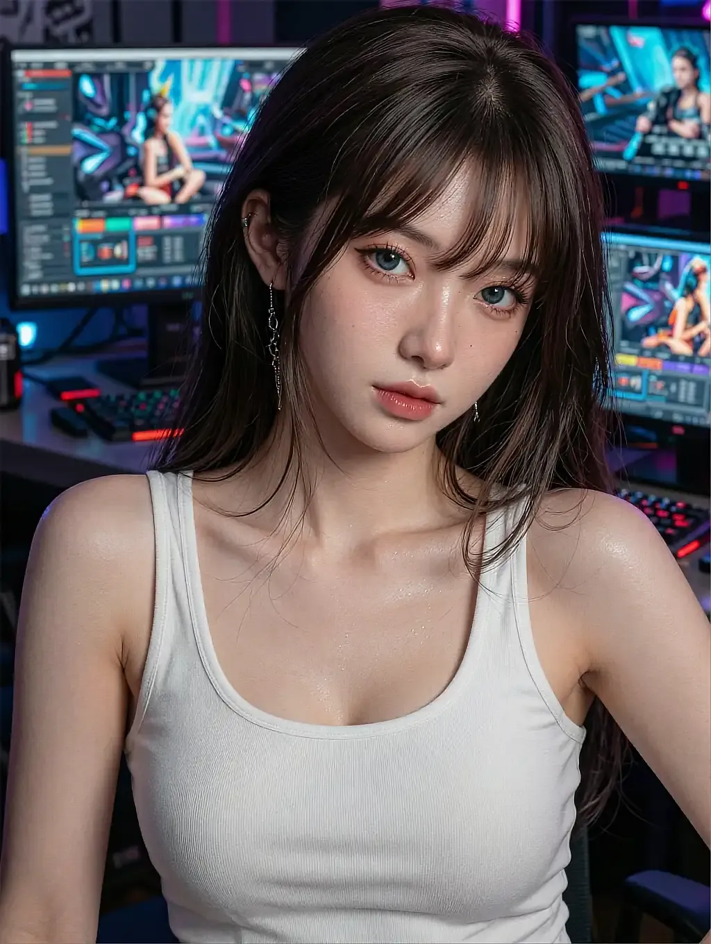 AI character on the NSFW page, lit by a solitary desk lamp